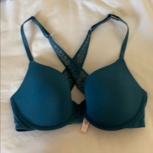 Teal Lace Racer Back Push Up Bra 32D